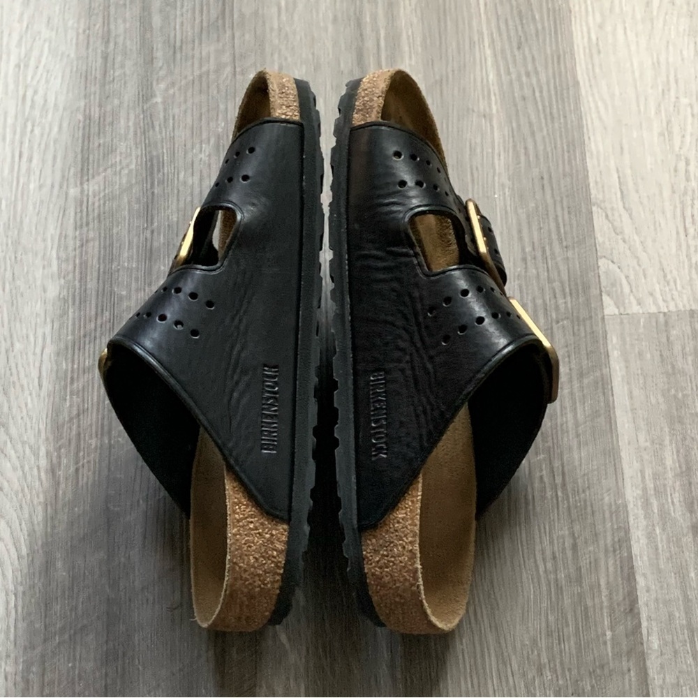 Birkenstock Arizona Bold Leather Two Straps in Black Sandals Size 39 - Picture 13 of 15